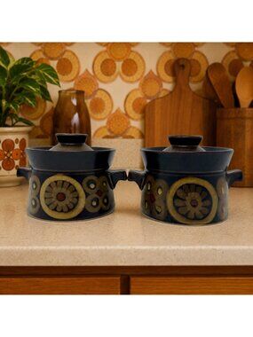 Vintage 60s 70s Denby Arabesque Lidded Soup Bowls